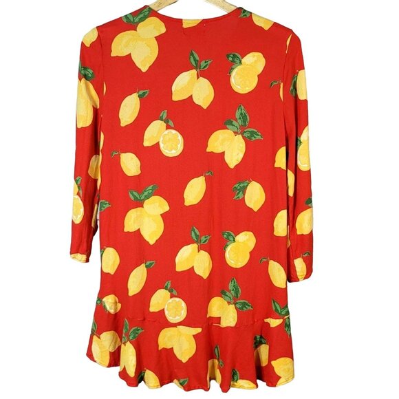 Mudpie Tenley Tassel Swim Cover Up Dress Red Small Lace Up Lemons Pullover - Picture 3 of 6